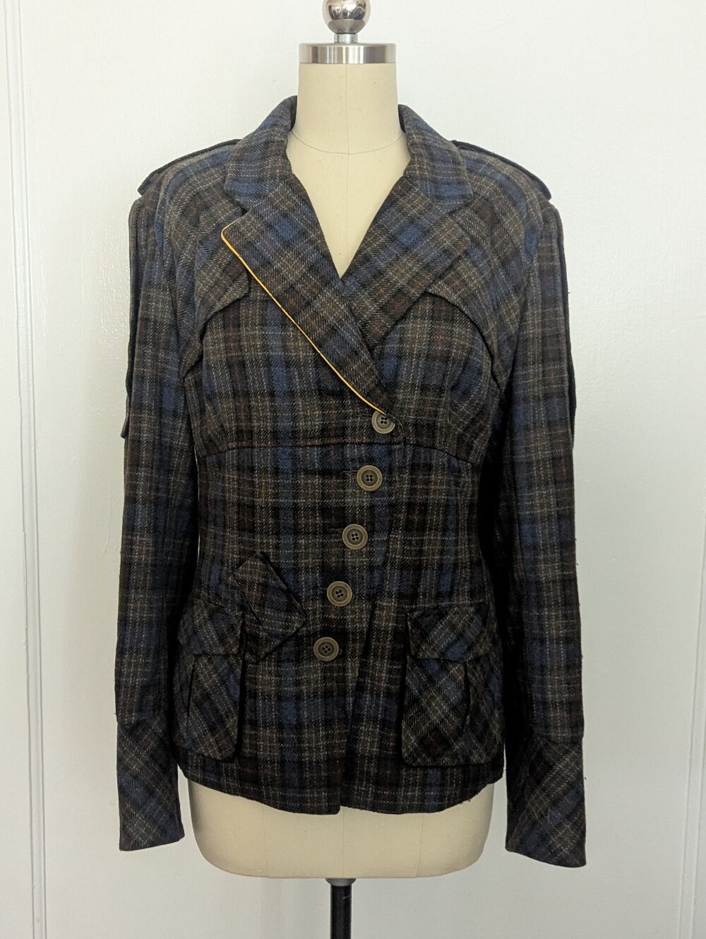 L.A.M.B. Wool Military Style Plaid Jacket